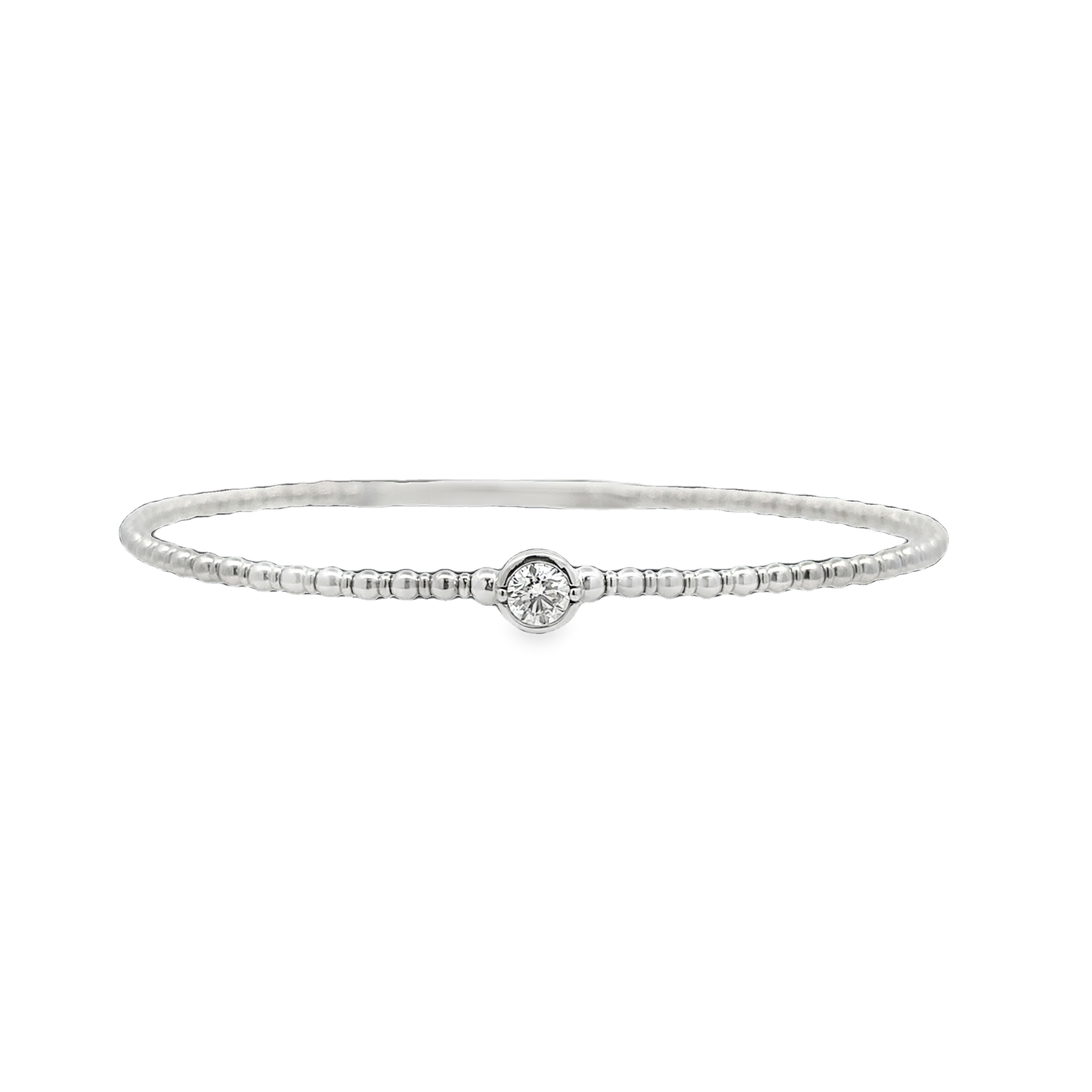 14K WG 1/3cttw Round Diamond Bezel Beaded Flexi Bangle