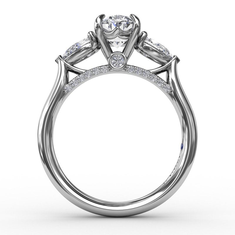 14K WG Classic Three-Stone Oval Diamond Semi-Mount with Pear Sides by FANA Secondary image