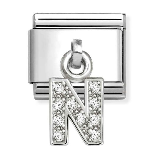 Stainless Steel & Sterling Silver Letter N Initial Dangle Charm Main image