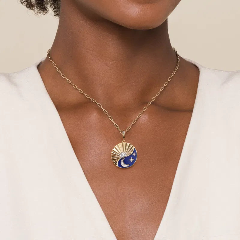 14K Two-Tone Diamond & D/C Medallion with Chrome Blue Enamel by Gabriel NY