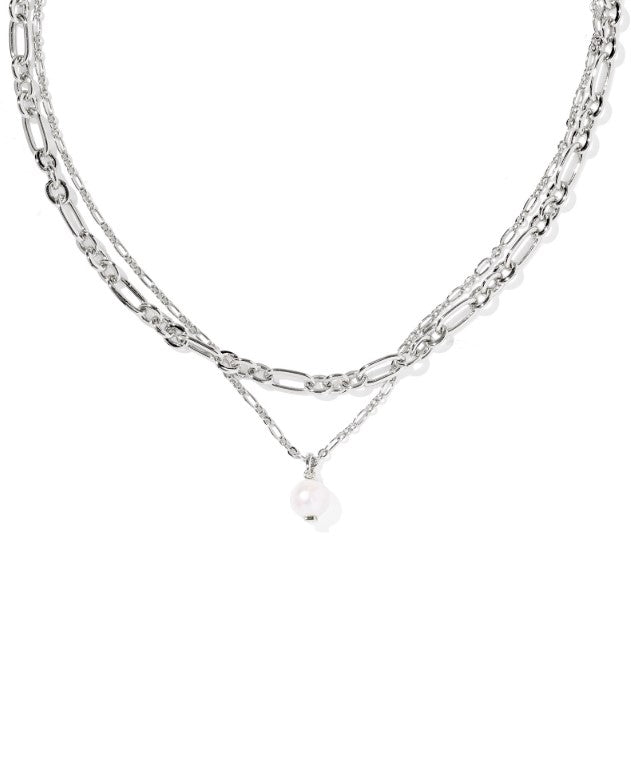 Ashton Rhodium Plated Multi Strand Necklace in Freshwater Cultured Pearl by Kendra Scott