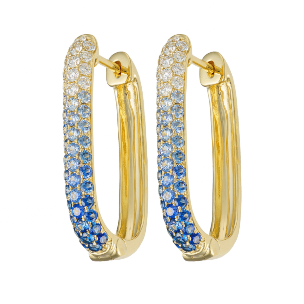 18K Yellow Gold Ombre Sapphire & Diamond Square Hoops by David Kord