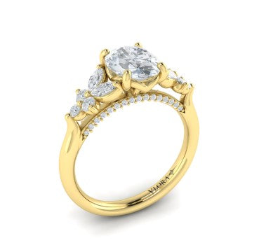 14K YG Oval Center with Marquise & Round Accent Stones & Diamond Bridge Semi-Mount by Vlora