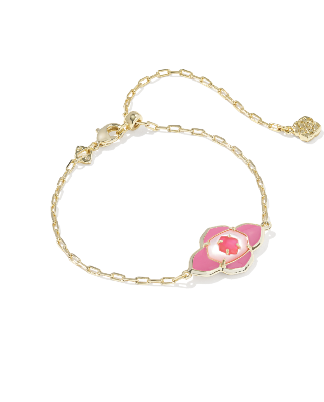 Gold Plated Abbie Medallion Chain Bracelet in Hot Pink Mix by Kendra Scott