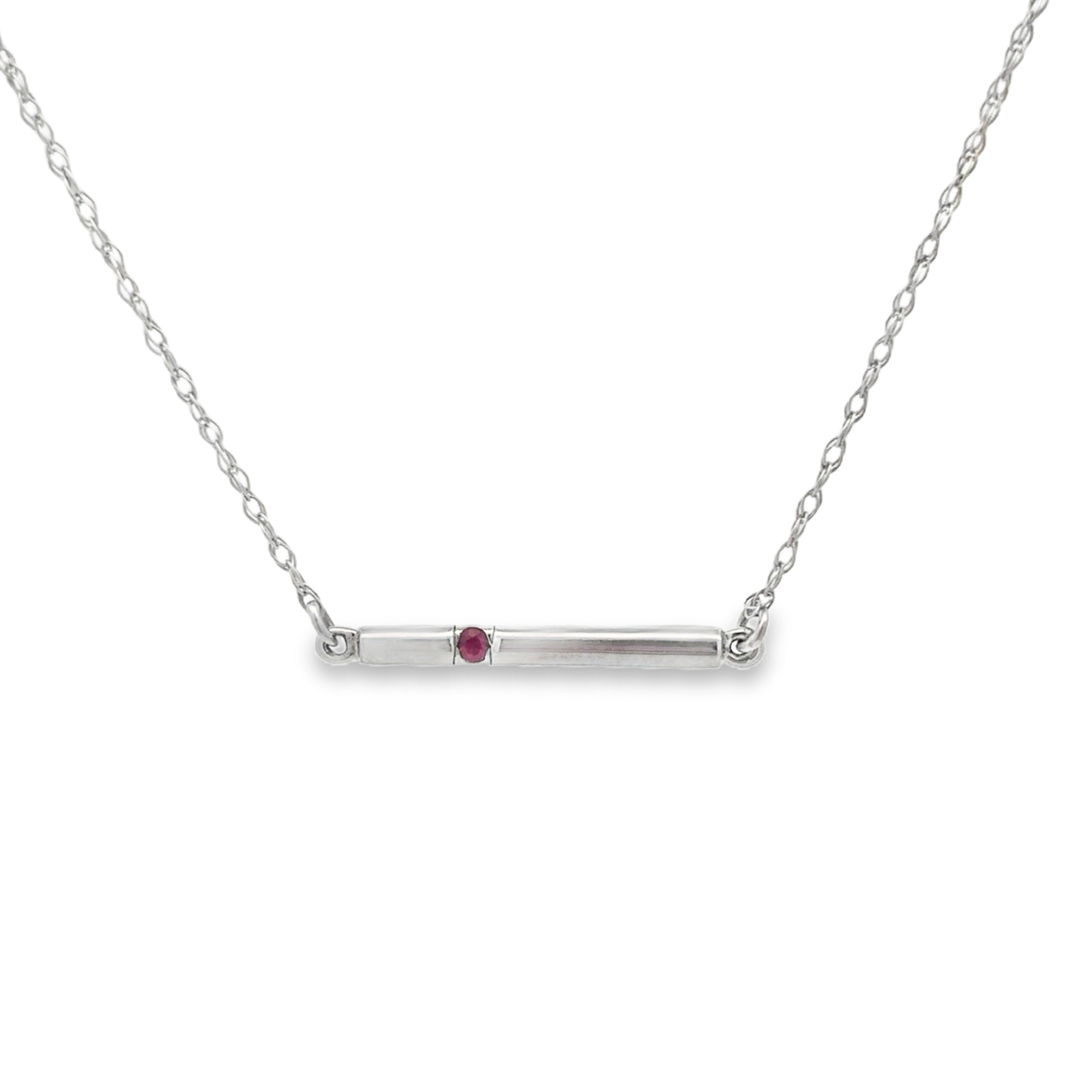 14K WG Polished Bar Pendant with 1.5mm Ruby
