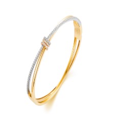 14K YG/PT Diamond Crossover Bangle Bracelet