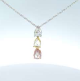 14K White Gold Triple Fancy Rose Cut Diamond Pendant Necklace