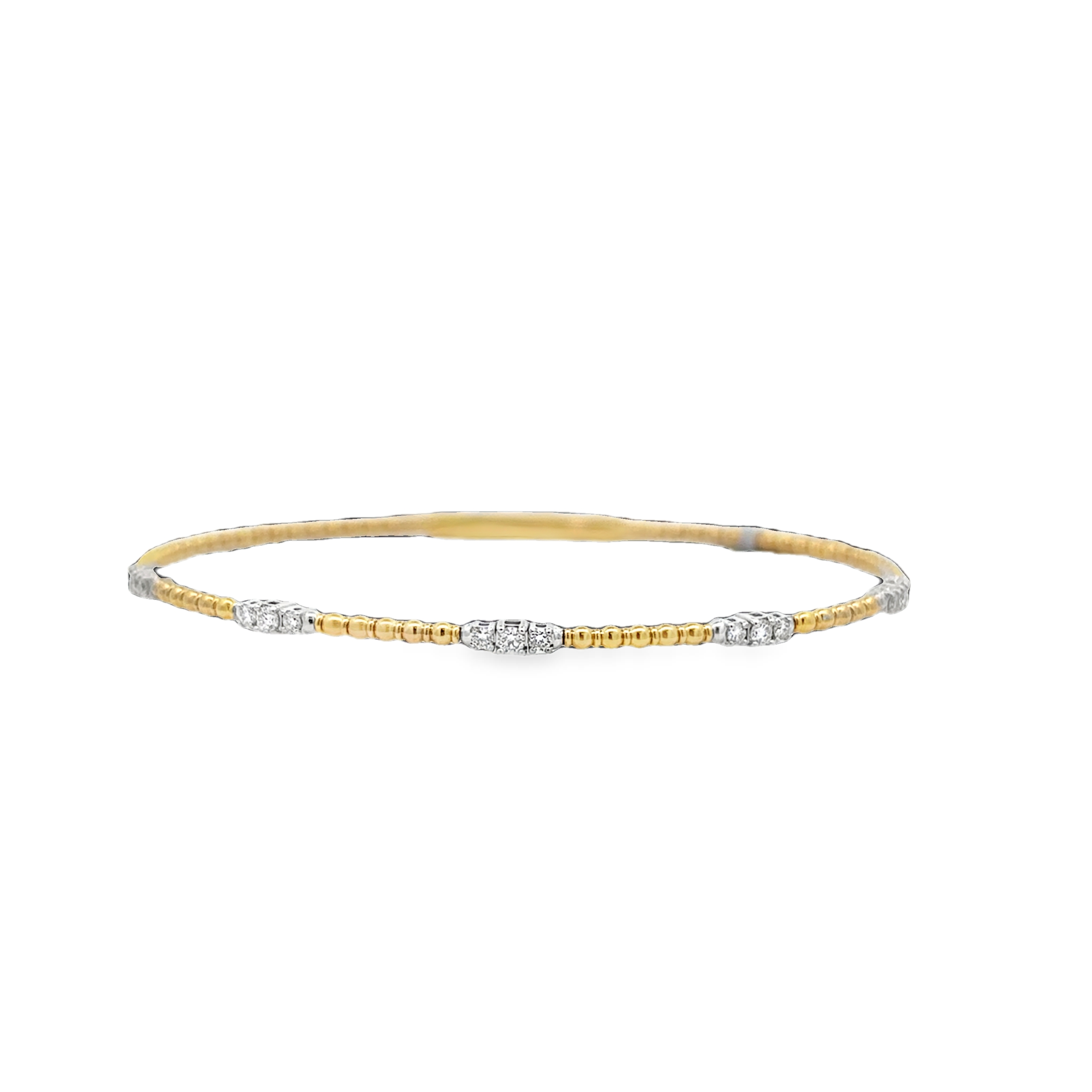 14K Two Tone Five Triple Diamond Station Flexi Bangle