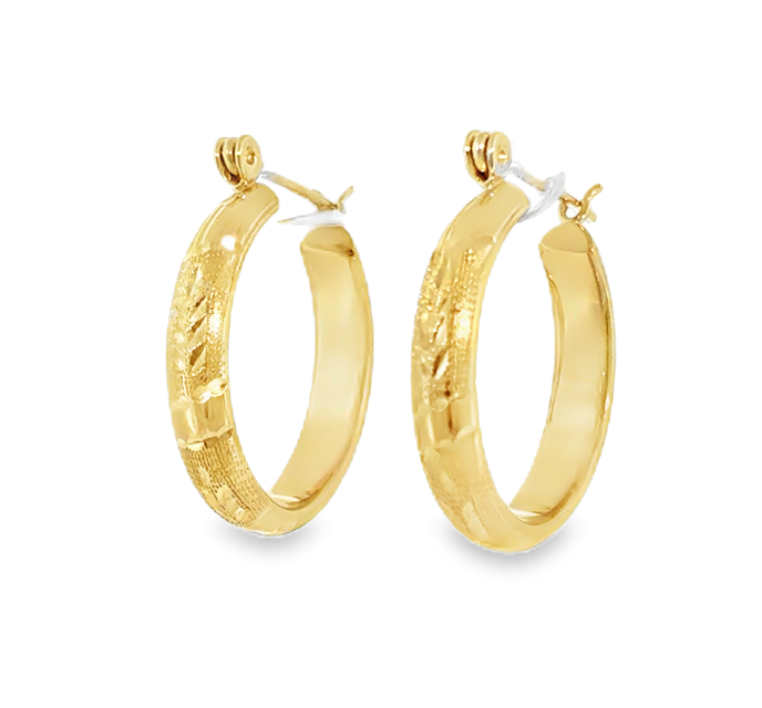 14K Yellow Gold Engraved Hoops with Click Top *Estate Item Sold as is, Final Sale* Main image