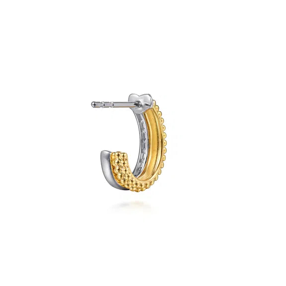 14K Two-Tone Bujukan & Diamond Pave Stacked J Hoop Earrings by Gabriel NY Secondary image