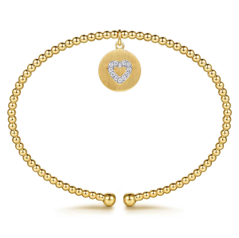 14K Yellow Gold Bujukan Beaded Diamond Heart Cuff Bangle Bracelet by Gabriel