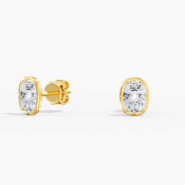 14K Yellow Gold Frame Elongated Lab Cushion Diamond Studs by Everlee Main image