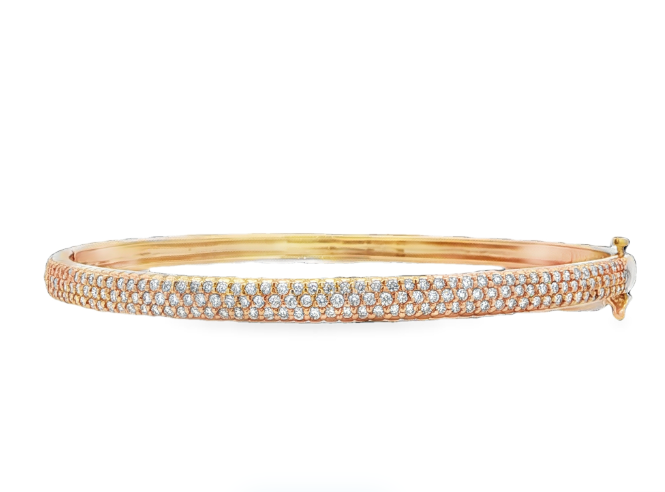 14K YG Pave Diamond 3-Row Bangle Bracelet *Estate Item Sold as is, Final Sale*