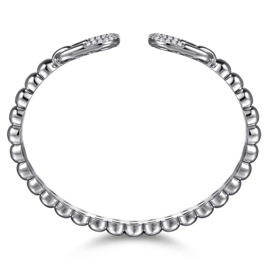 Sterling Silver Bujukan White Sapphire Open Bangle Bracelet by Gabriel NY