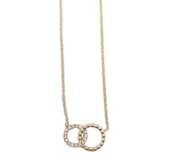 14K YG .11cttw Dia Beaded Pendant Necklace