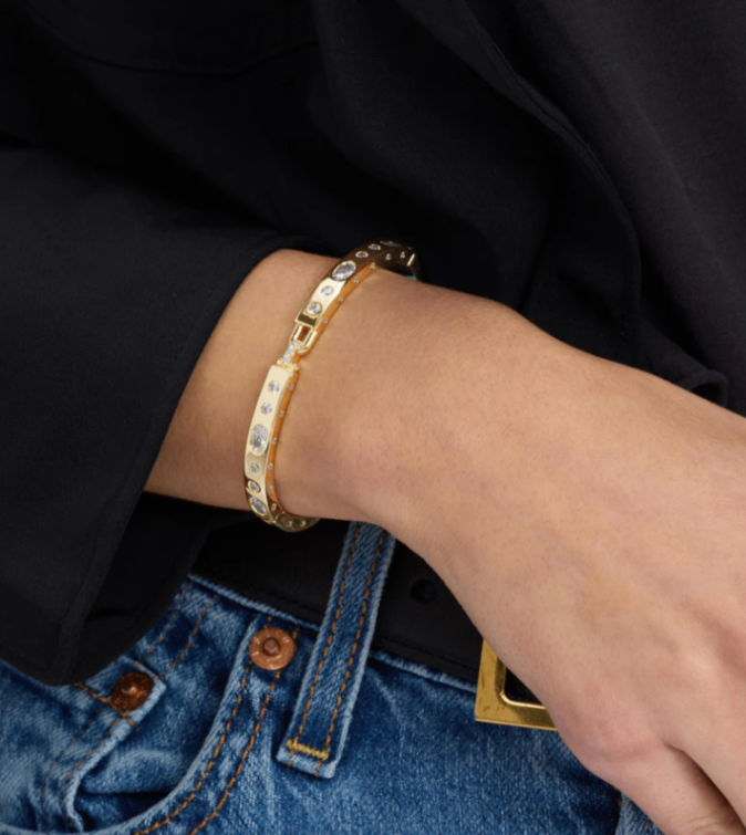 18K Gold Plated Ashley Sunset Lock Cuff in White CZ by Melinda Maria Secondary image