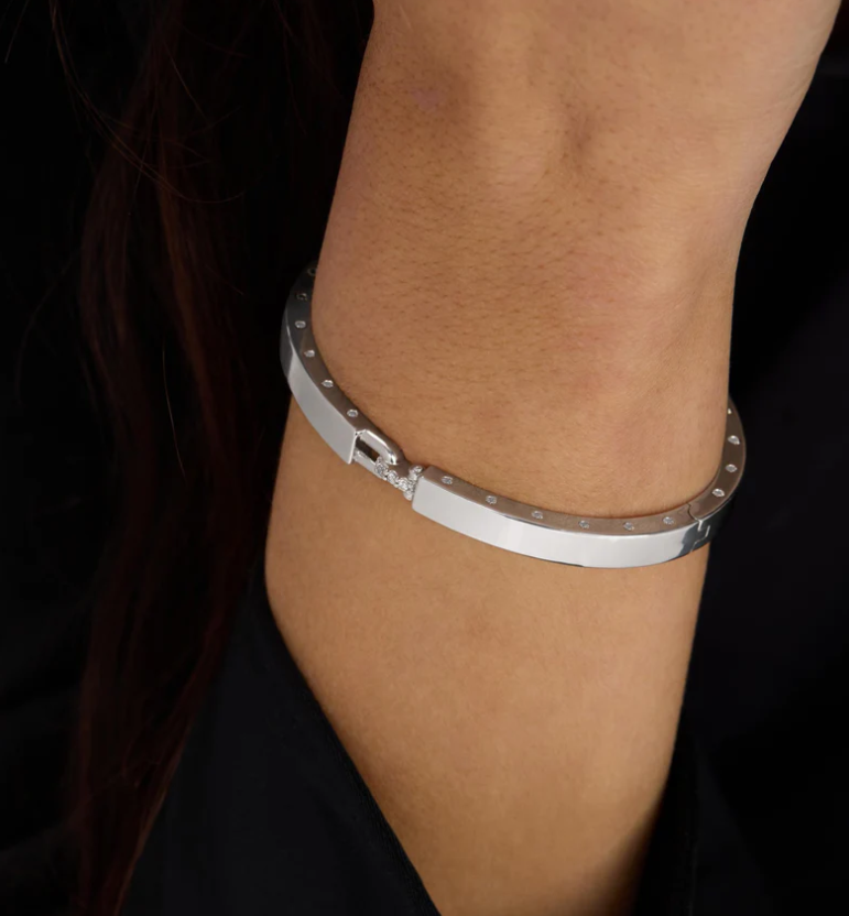 Silver Plated Ashley Lock Cuff in White CZ by Melinda Maria