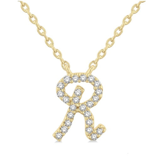 10K YG .07cttw Dia Script Initial R Pendant Main image