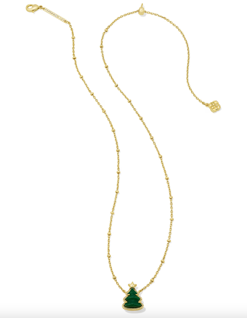 Holiday Tree Pendant Necklace in Gold Green Quartzite by Kendra Scott (plated over brass)