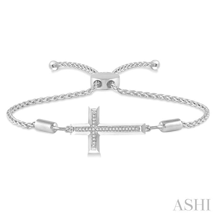 Sterling Silver Diamond Sideways Cross Lariat Bracelet Main image