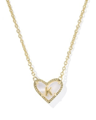 Gold Plated Heart Letter "K" Pendant Necklace in Ivory MOP by Kendra Scott
