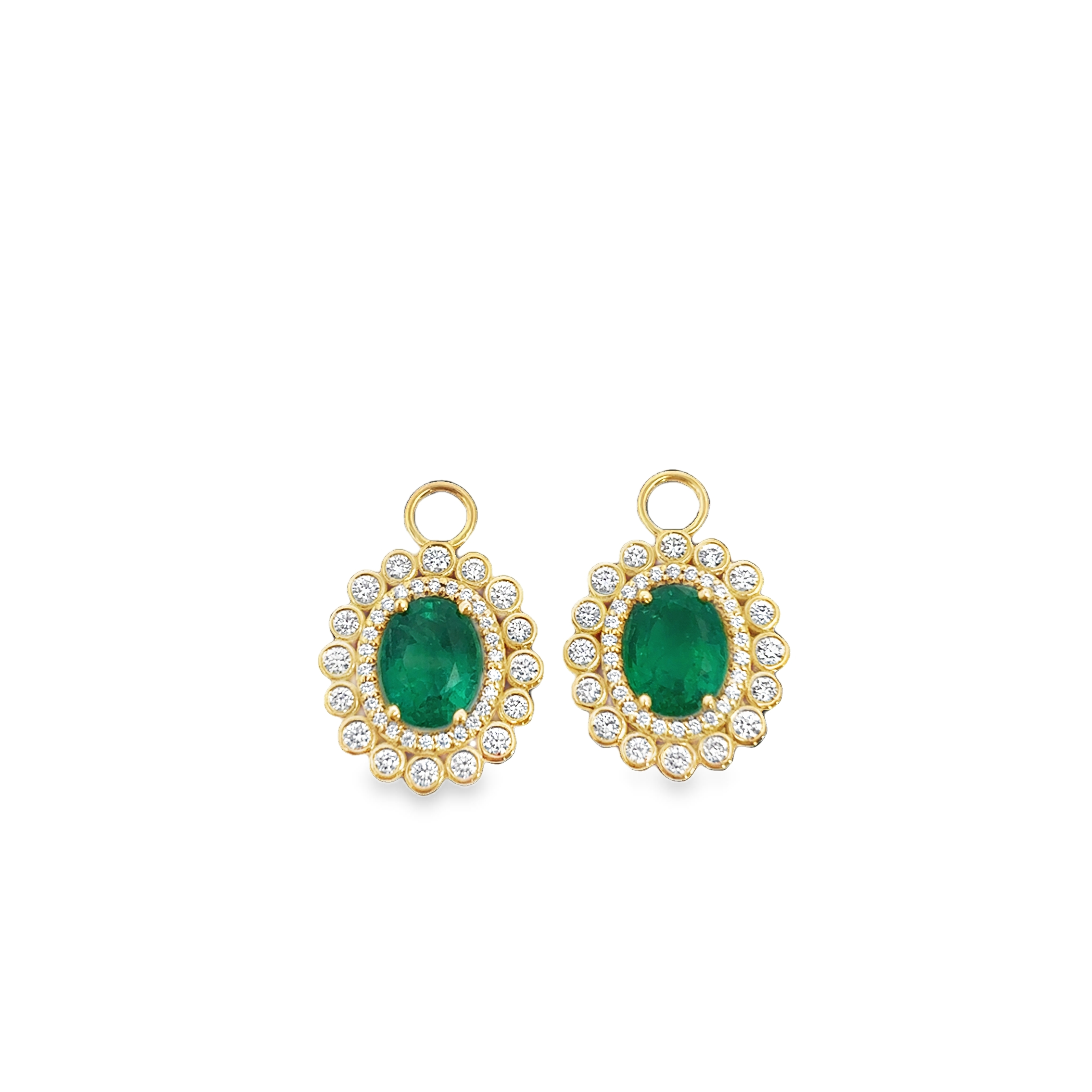 18K YG Emerald & Diamond Halo Earrings Charms by Erica Courtney