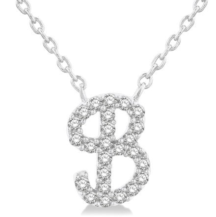 10K WG 1/10cttw Diamond Script Initial B Pendant