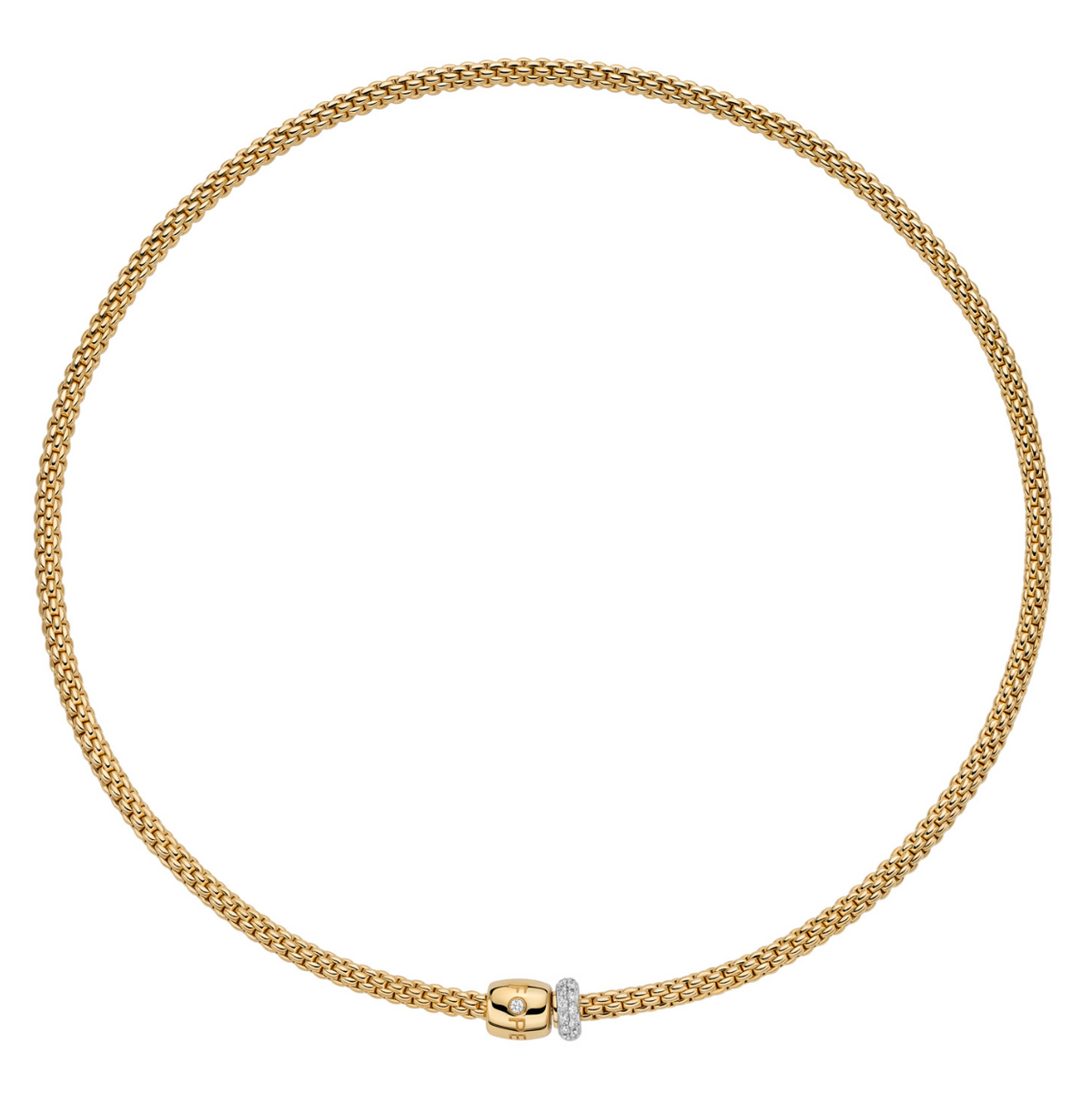 18K Yellow Gold Prima Pave Diamond Rondel Flex'It Necklace by FOPE