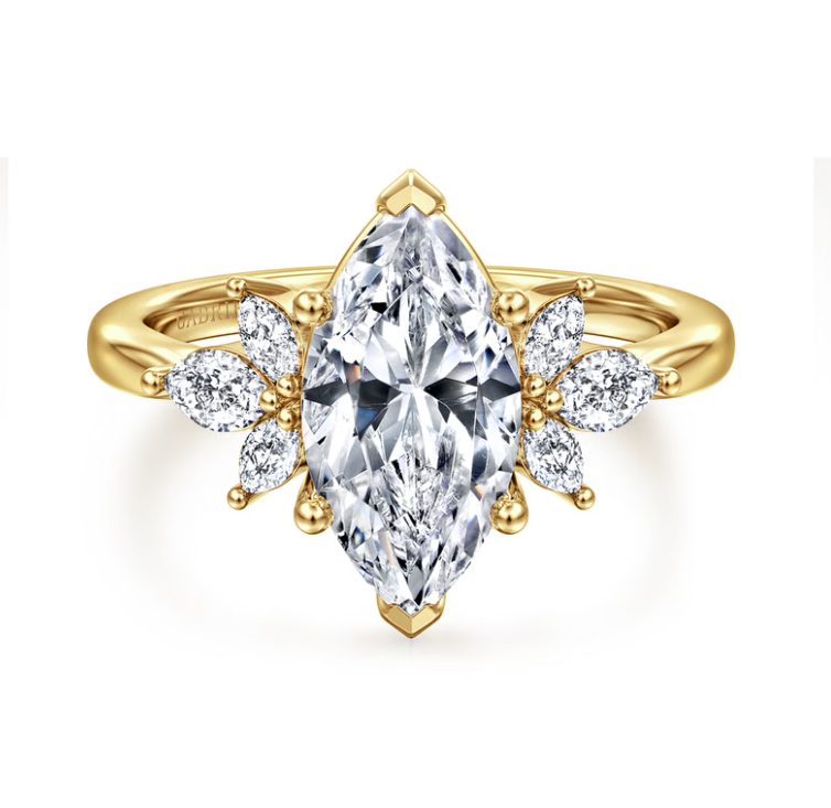 14K Yellow Gold "Bleine" Marquise Diamond Cluster Sides Semi-Mount by Gabriel NY