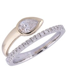 14K YG/PT Pear Diamond Wrap Around Stackable Band
