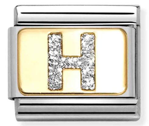 Stainless Steel & 18K Yellow Gold Glitter Letter H Initial Charm