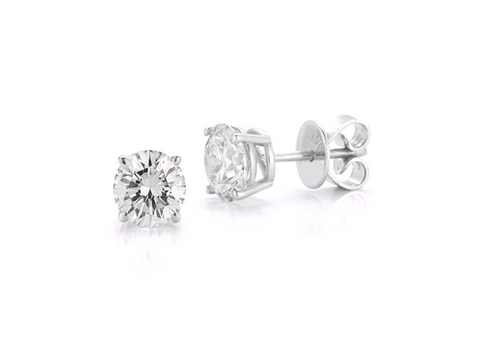 14K WG 4cttw Diamond 4-Prong Stud Earrings