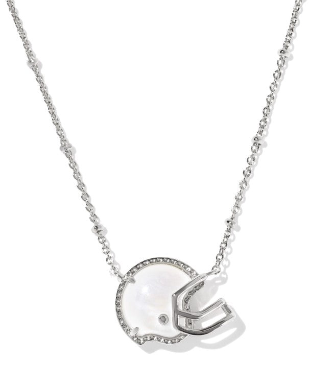 Rhodium Plated Football Helmet Pendant Necklace in Ivory MOP by Kendra Scott
