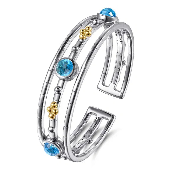 SS/14K YG  Bujukan Round Blue Topaz Cuff Bangle by Gabriel NY Secondary image