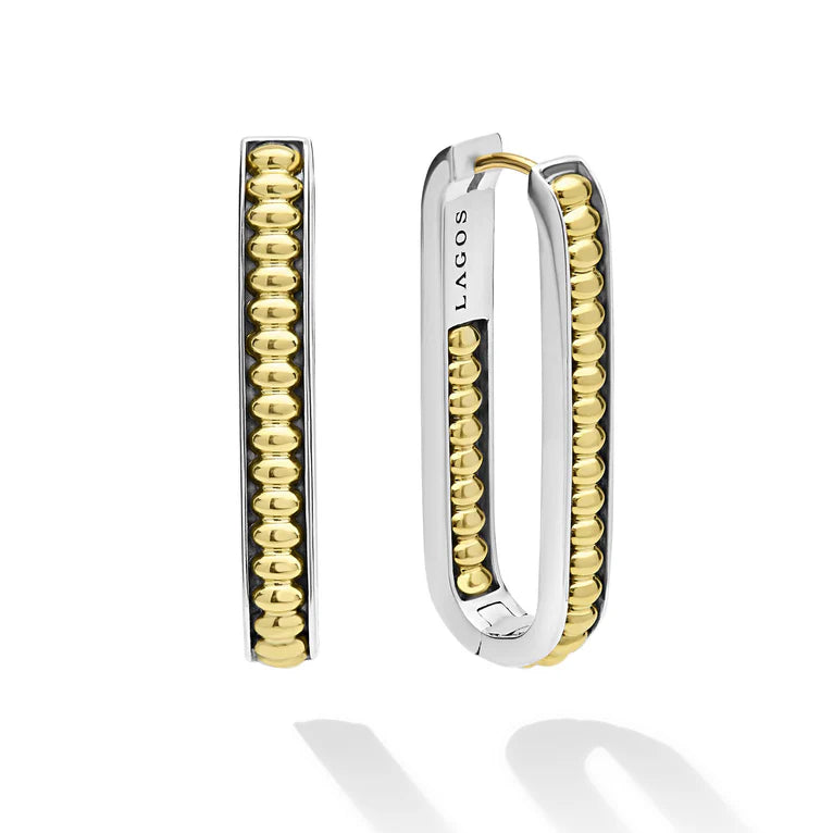 SS/18K Signature Caviar Large Linear Hoops by LAGOS