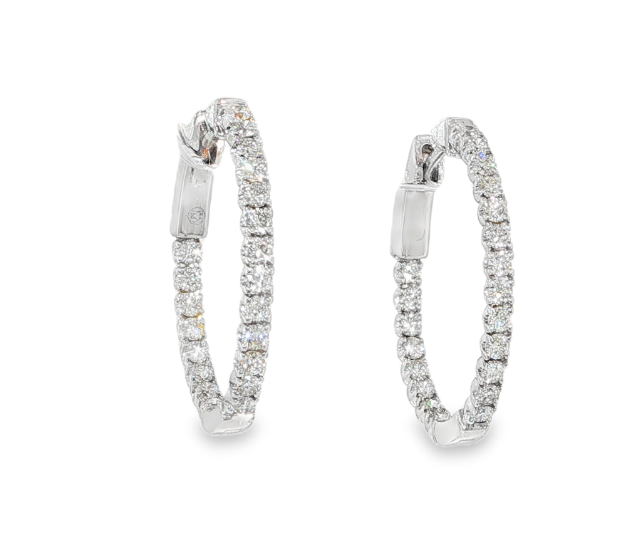 14K White Gold 1cttw Diamond Oval Inside Out Hoops Main image