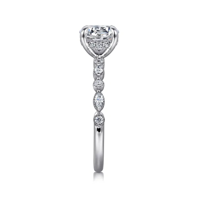 14K WG "Lanna" Round & Marquise Shared Prong Diamond Semi-Mount by Gabriel NY