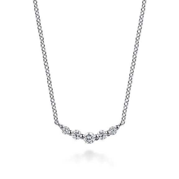 14K WG Shared Prong White Sapphire Bar Necklace by Gabriel NY