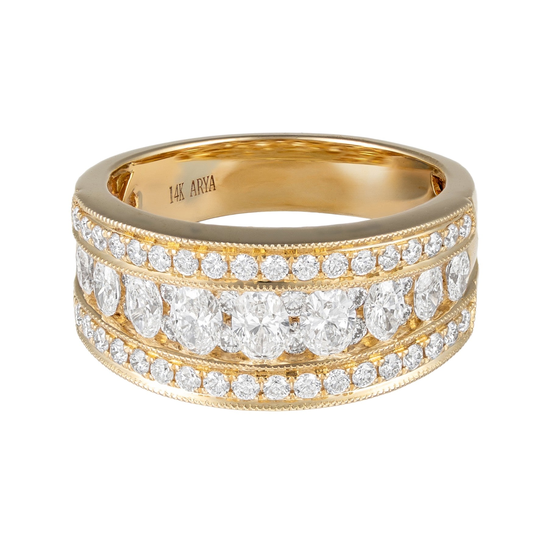 14K Yellow Gold Oval Diamond Three Row Band Secondary image