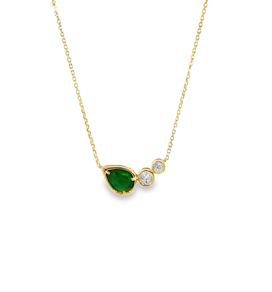 Two-Tone Pear Shape Emerald & Diamond Bezel Smile Necklace Main image