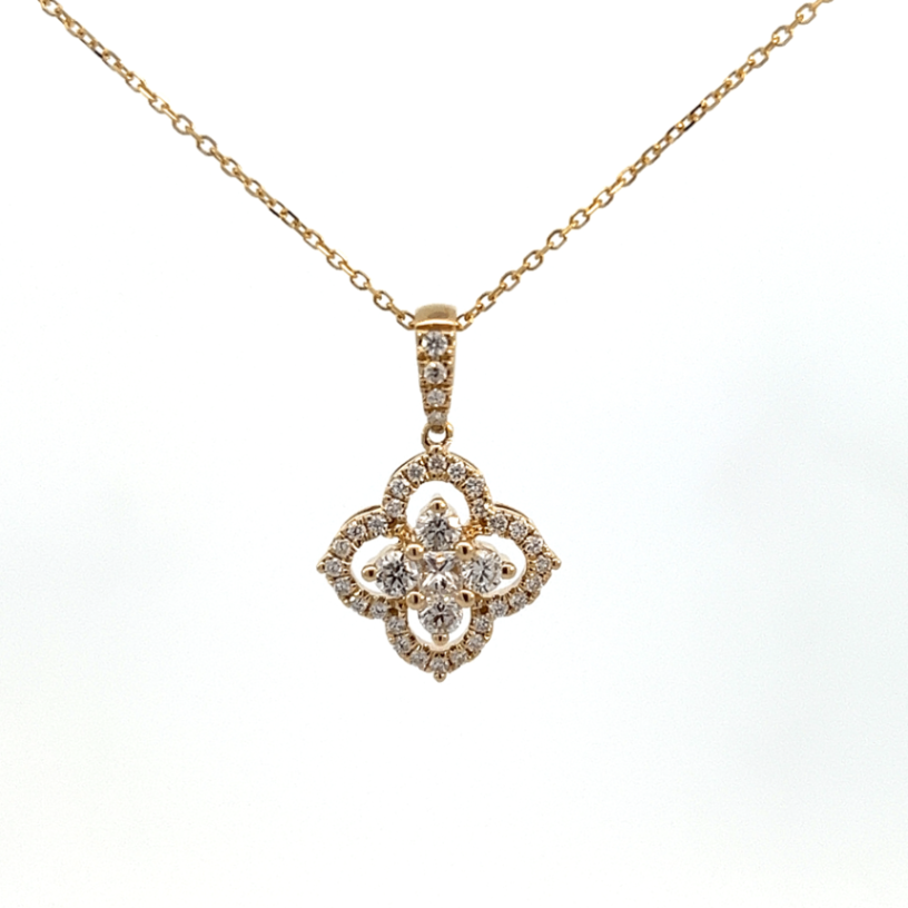 14K Yellow Gold Diamond Clover Shape Pendant Necklace Main image