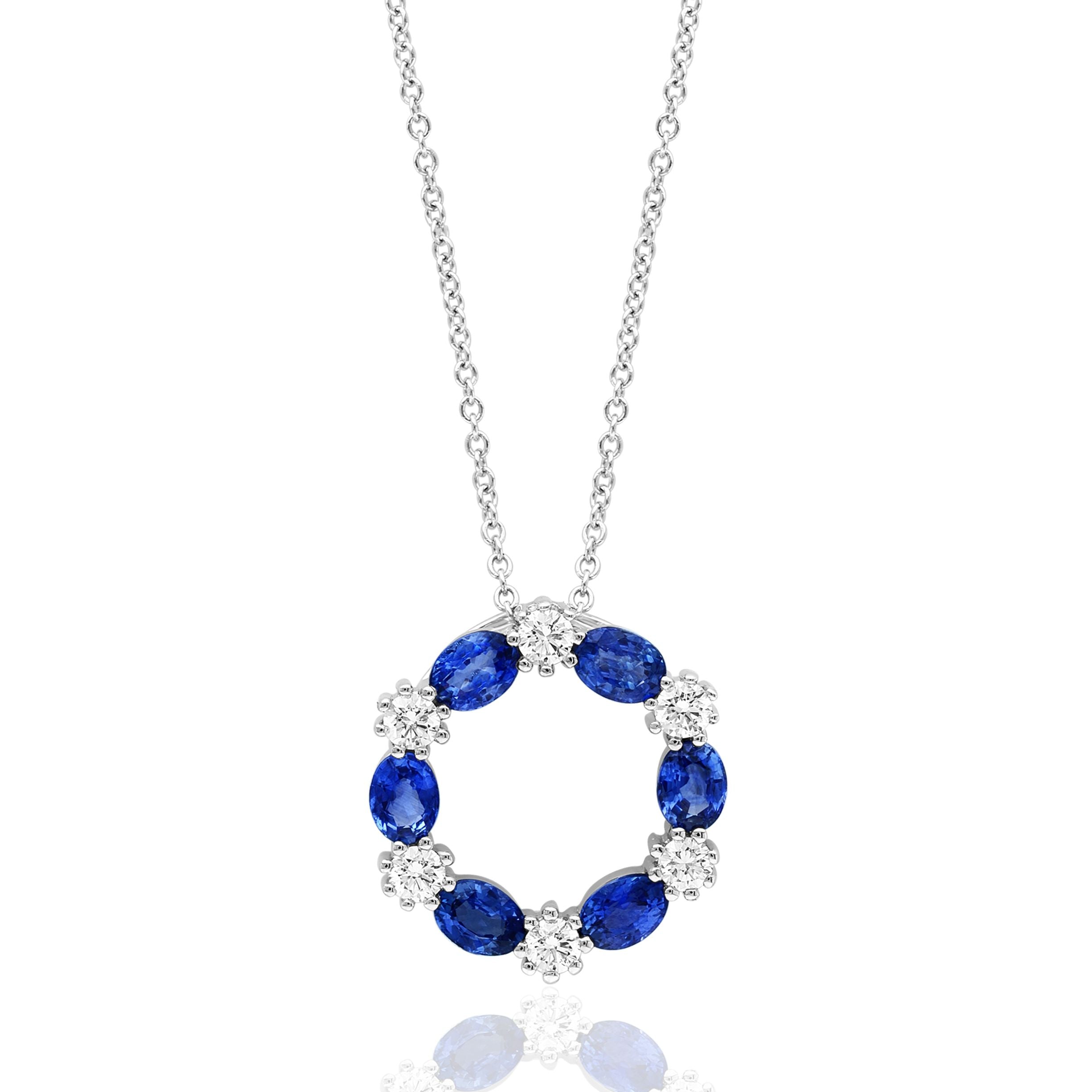 14K WG Diamond & Sapphire Alt. Open Circle Pendant Necklace by David Kord