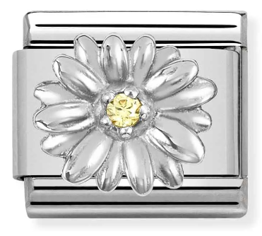 Stainless Steel & Sterling Silver Daisy Charm with CZ