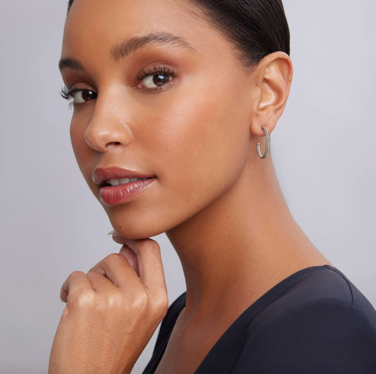 Sterling Silver 25mm Signature Caviar Hoop Earrings by LAGOS