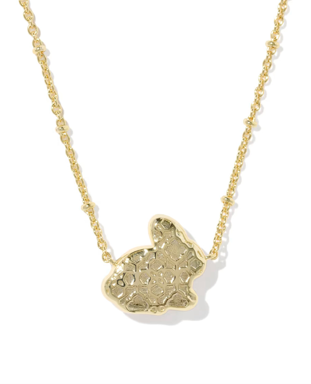 Gold Plated Bunny Short Pendant Necklace in Matte Light Pink Dichroic Glass by Kendra Scott