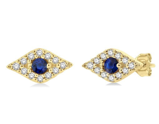 10K YG Sapphire & Diamond Evil Eye Stud Earrings