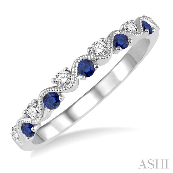 14K WG Sapphire & Diamond Alternating Wavy Band