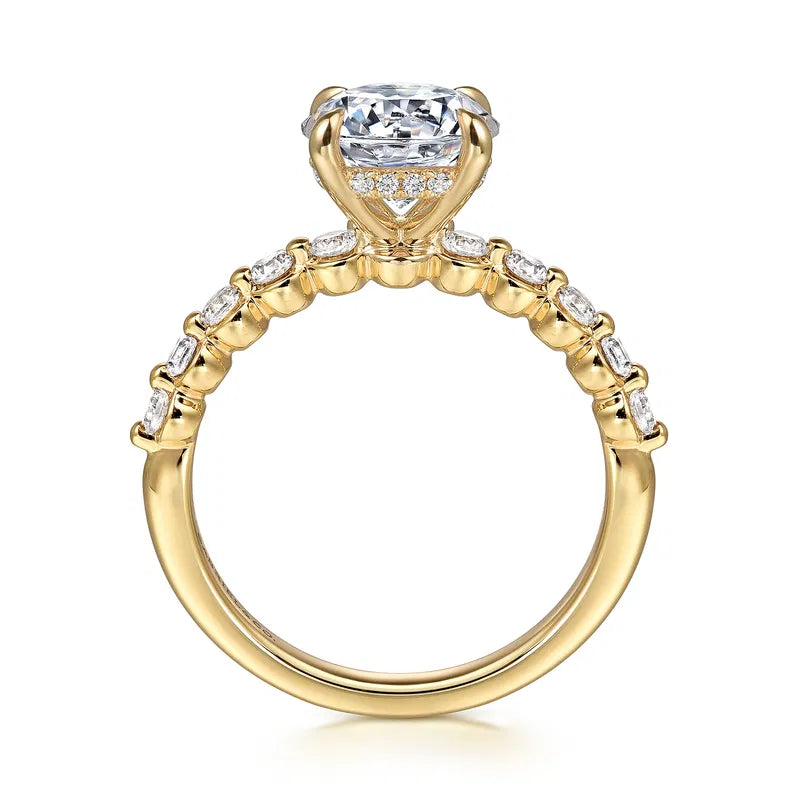 14K YG "Kim" Round Diamond Shared Prong Semi-Mount by Gabriel NY