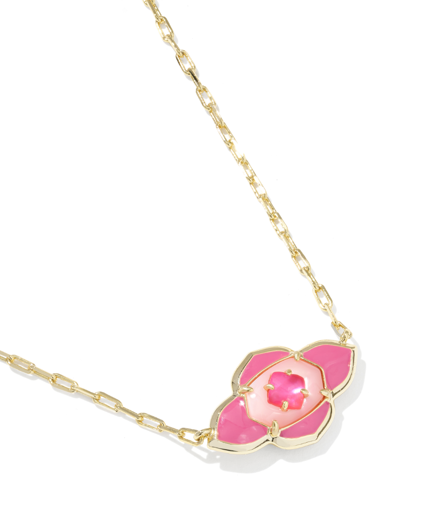 Gold Plated Abbie Medallion Pendant Necklace in Hot Pink Mix by Kendra Scott