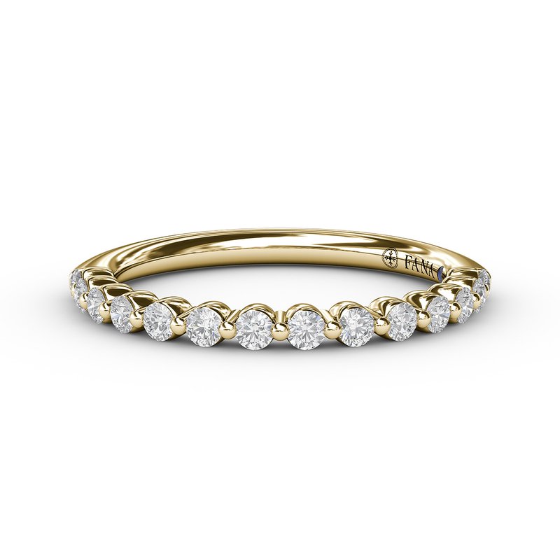 14K YG Diamond Single Shared Prong Wedding Band by Fana